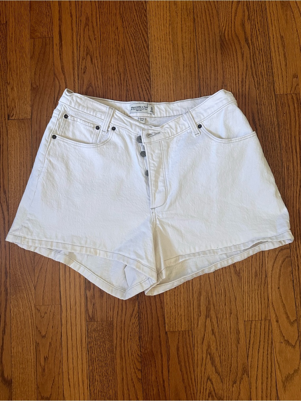 Abercrombie & Fitch White Button-Front Denim Shorts
